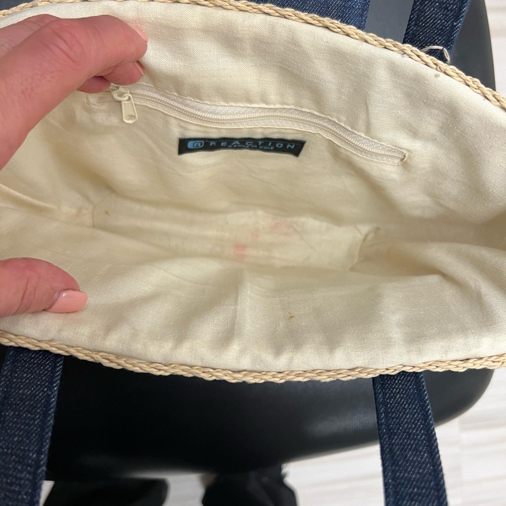Kenneth Cole Reaction Denim and Straw Satchel, EUC - Picture 10 of 11
